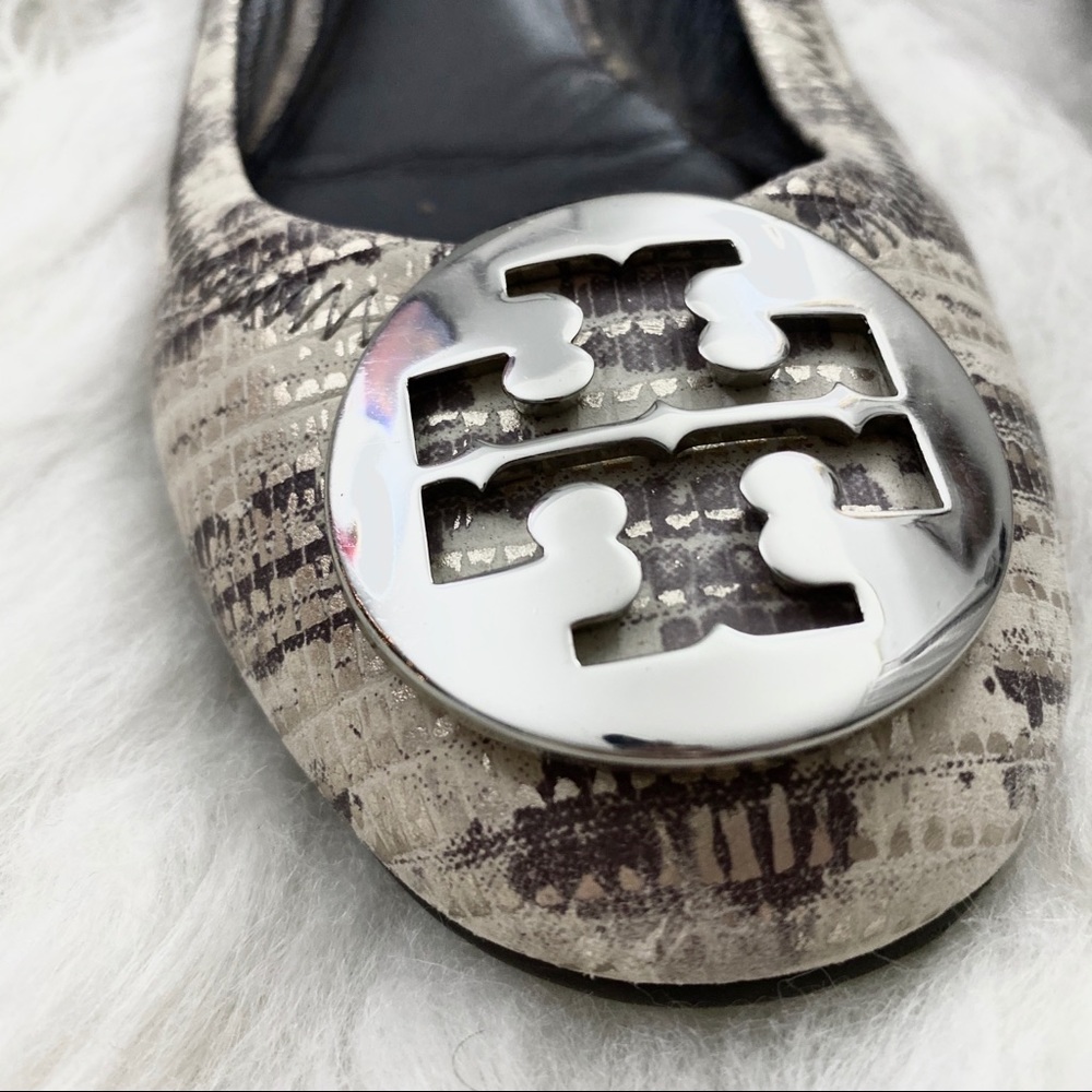 Tory Burch Lizard Embossed Leather Reva Flats - Picture 4 of 7